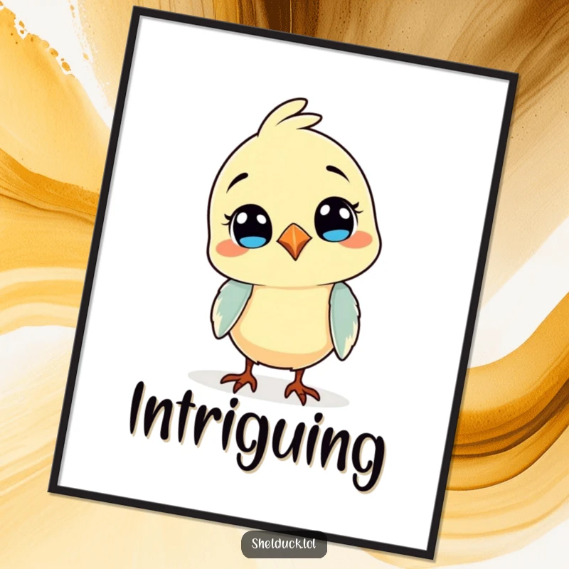 Funny poster featuring a comical bird tilting its head, creating a humorous and inviting piece of wall art for any space.