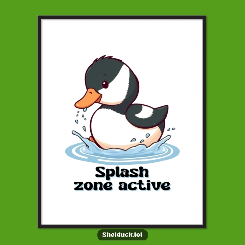 Funny Shelduck Splashing Poster - Playful Water Art for Your Walls