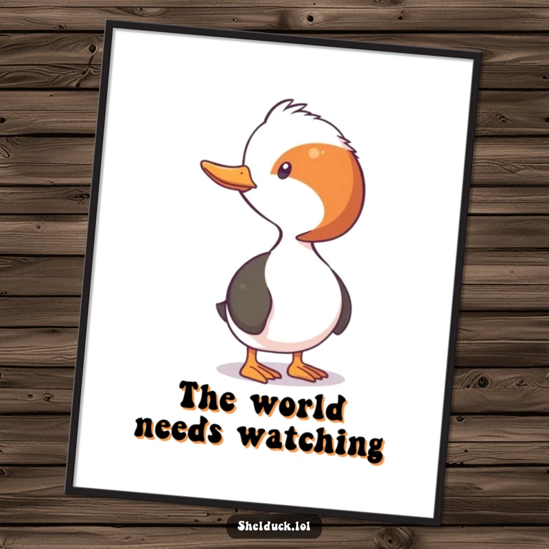 Funny Shelduck Poster: A shelduck with its neck stretched in a comical, curious pose, ideal for humorous wall decor.