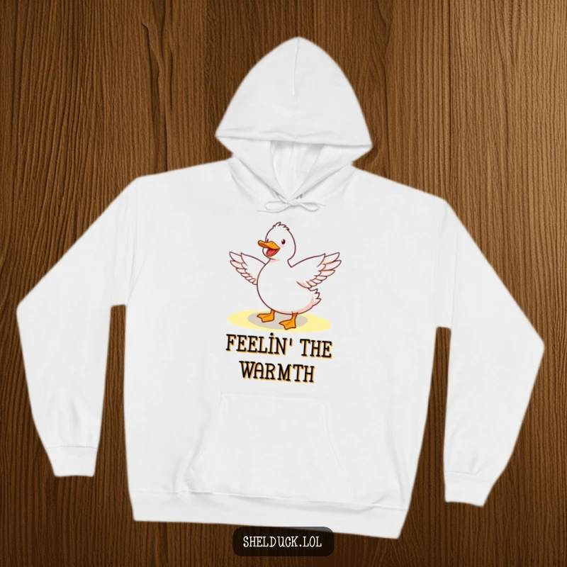 Funny Shelduck Hoodie: A charming shelduck character joyfully stretching its wings in the bright sunshine, perfect for cozy, humorous wear.