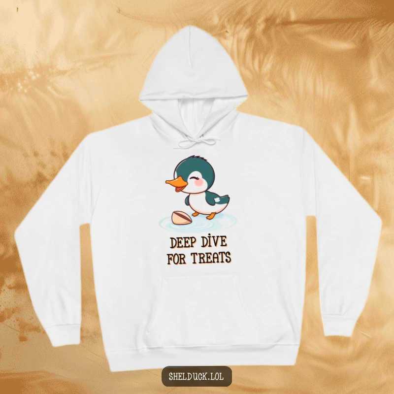 Funny Shelduck Diving Hoodie: A cozy hoodie featuring a shelduck humorously diving for a shell, a great funny gift.