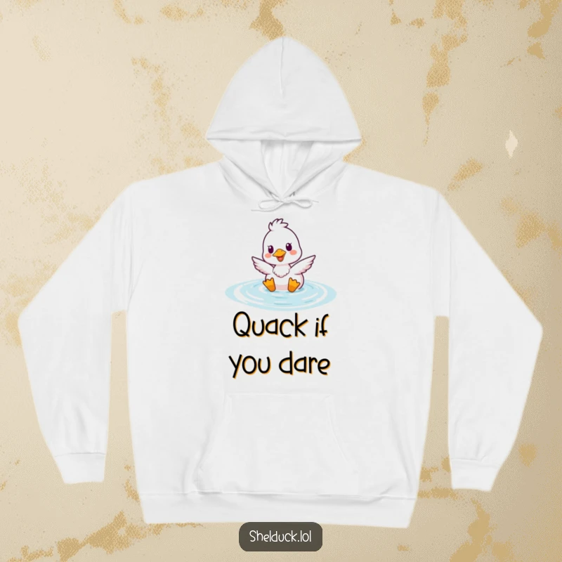 Funny Shelduck Bobbing Hoodie depicting a happy duck emerging from water, a comical and warm piece of clothing.