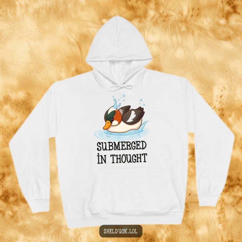 Funny Shelduck Hoodie: A humorous bird dives headfirst into water with a big splash, embodying funny aquatic antics, great funny gift.