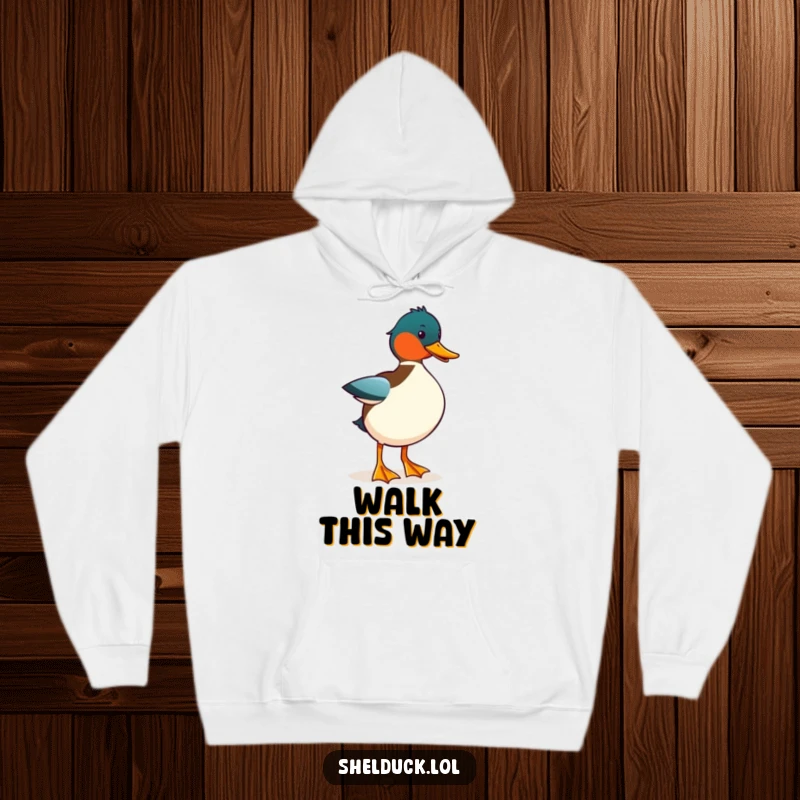 Funny Shelduck Strut Hoodie: A comfortable hoodie showcasing a shelduck bird doing a funny, proud strut, perfect for casual wear.