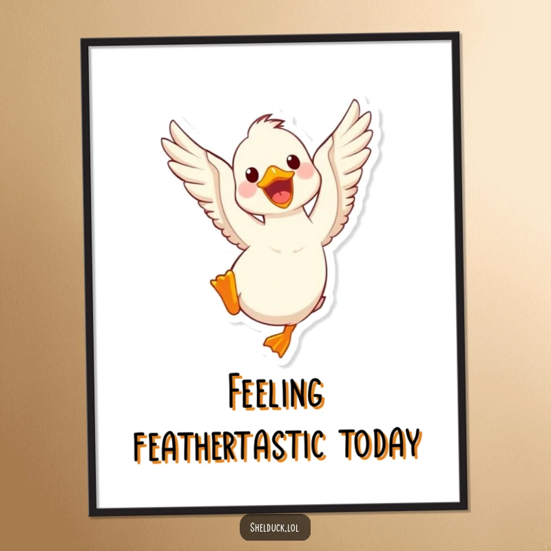 Funny Free Printable Shelduck Wall Art: An energetic shelduck flapping its wings with pure glee, creating a lively and humorous visual.