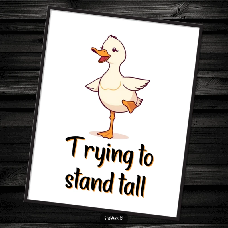 Funny Free Printable Shelduck Wall Art: A shelduck comically struggling to balance on one leg, bringing a humorous and whimsical vibe.