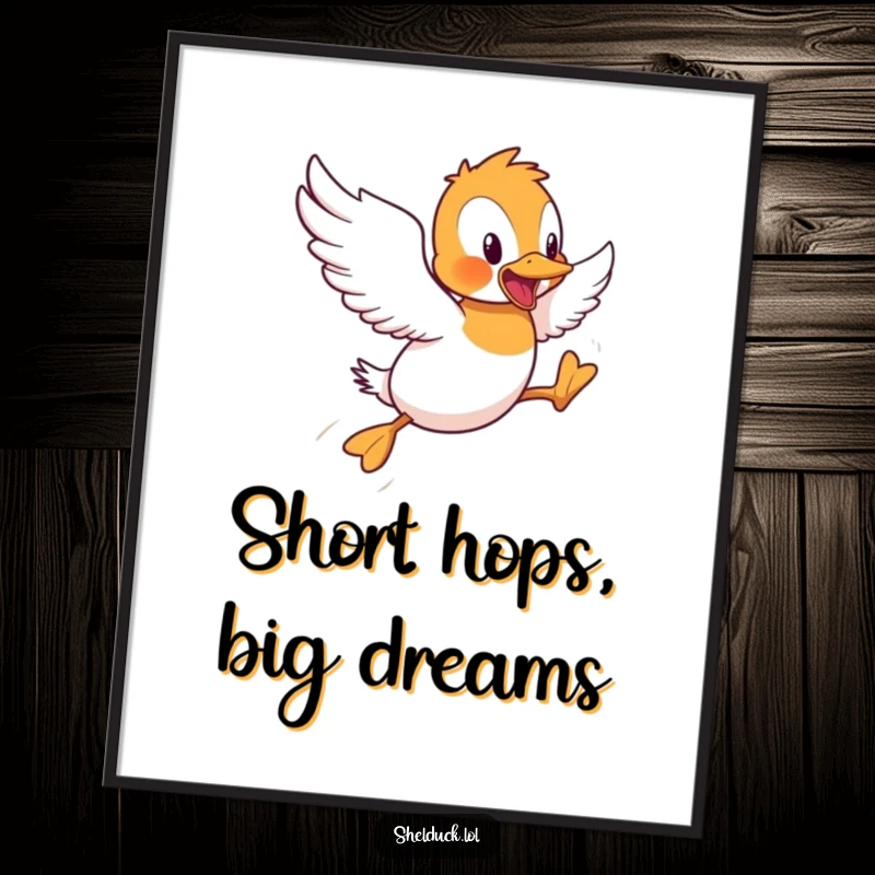 Funny Free Printable Wall Art: Shelduck comically attempting flight with comical short hops, a humorous scene.