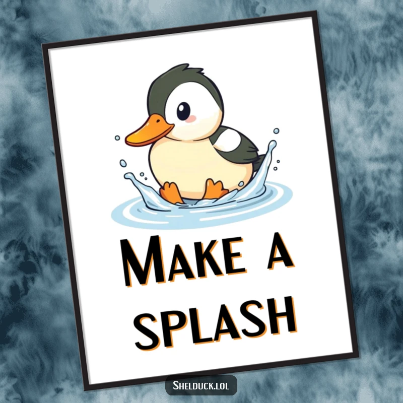 Funny Free Printable Shelduck Wall Art: A shelduck bird playfully splashing water with its beak, creating a dynamic water effect.