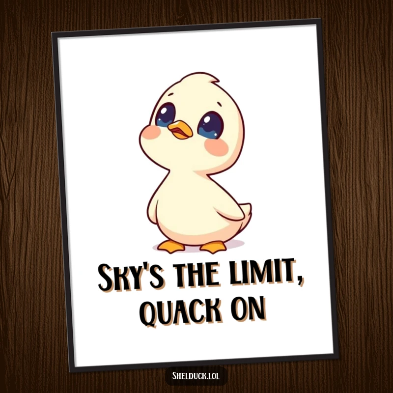 Funny Free Printable Wall Art: A shelduck with curious eyes looks up at the sky, whimsical and funny.
