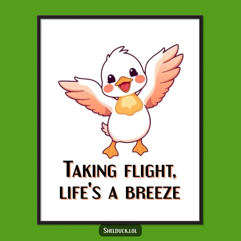 Funny Free Printable Wall Art: Joyful Shelduck Takes Flight, Quirky Downloadable Decor for Bird Lovers