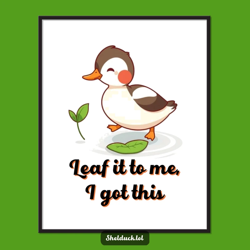 Funny Free Printable Wall Art: Shelduck Leaf Chase Downloadable Quirky Decor
