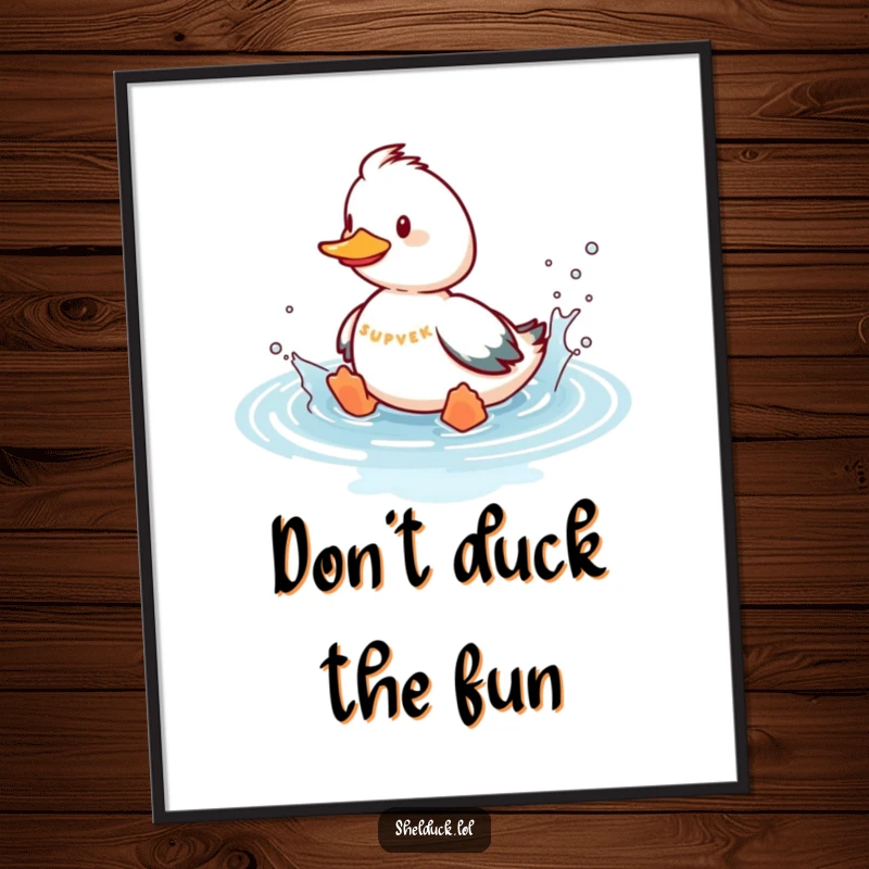 Funny Free Printable Wall Art: A shelduck playfully splashes in imaginary water, creating joyful ripples. Fun water bird art.