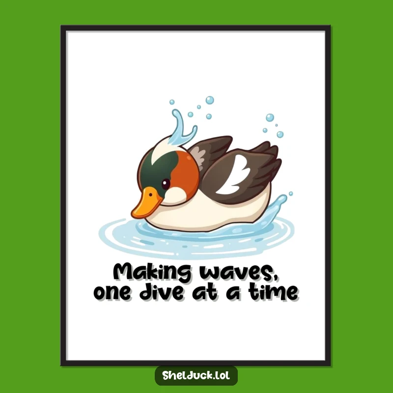 Funny Free Printable Wall Art: Shelduck Splash Dive Humorous Downloadable Decor