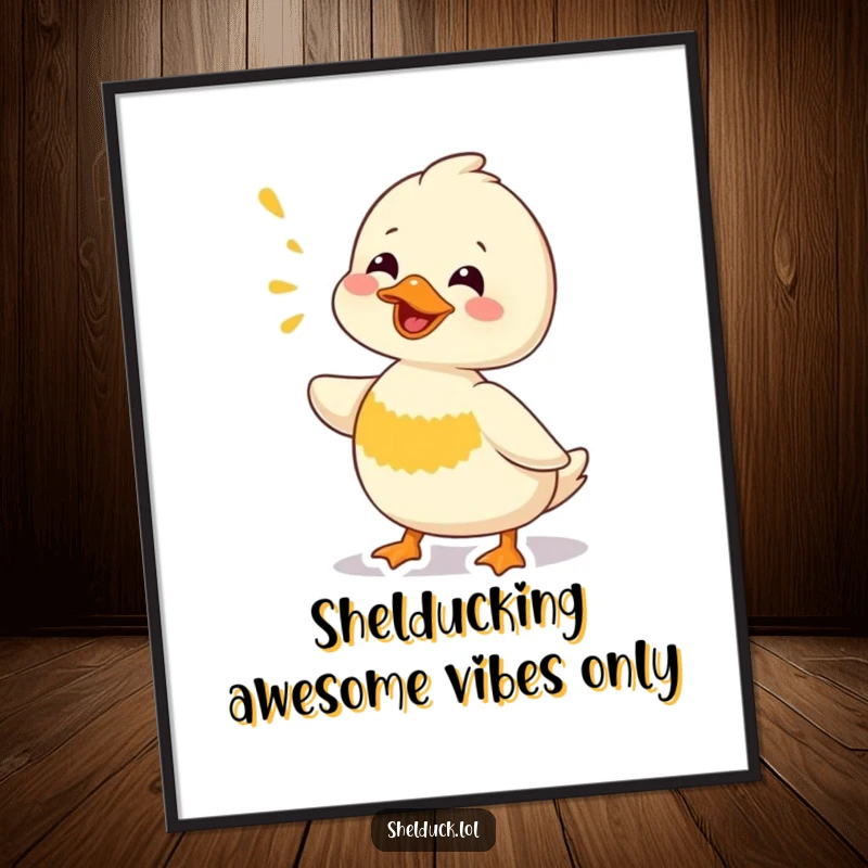 Funny Free Printable Wall Art: A shelduck character with a comical expression and open beak, in the act of making a funny chirp.