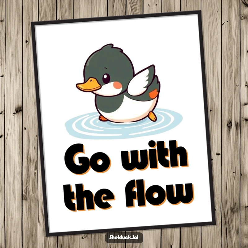 Funny Free Printable Wall Art: Small shelduck character playfully diving into water, dynamic downloadable decor.