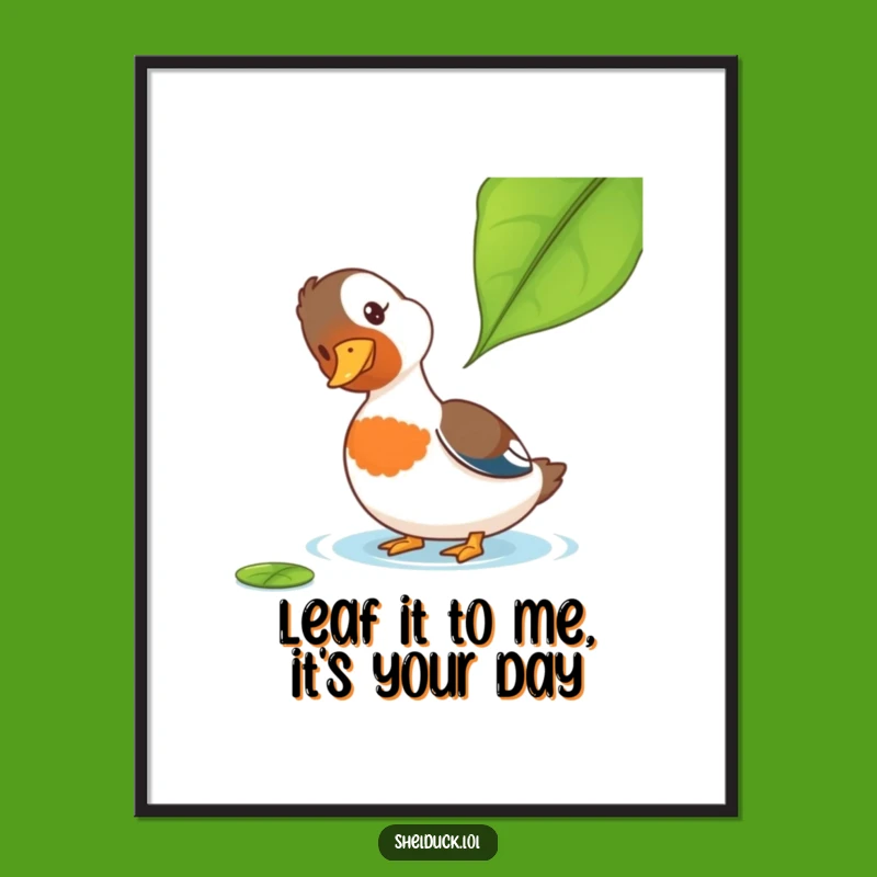 Free Printable Wall Art: Curious Shelduck Leaf - Funny Downloadable Art Gift