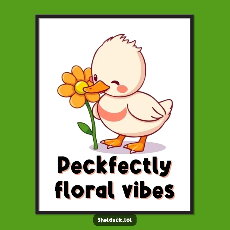 Free Printable Wall Art: Funny Shelduck Pecking Flower, Downloadable Humorous Decor