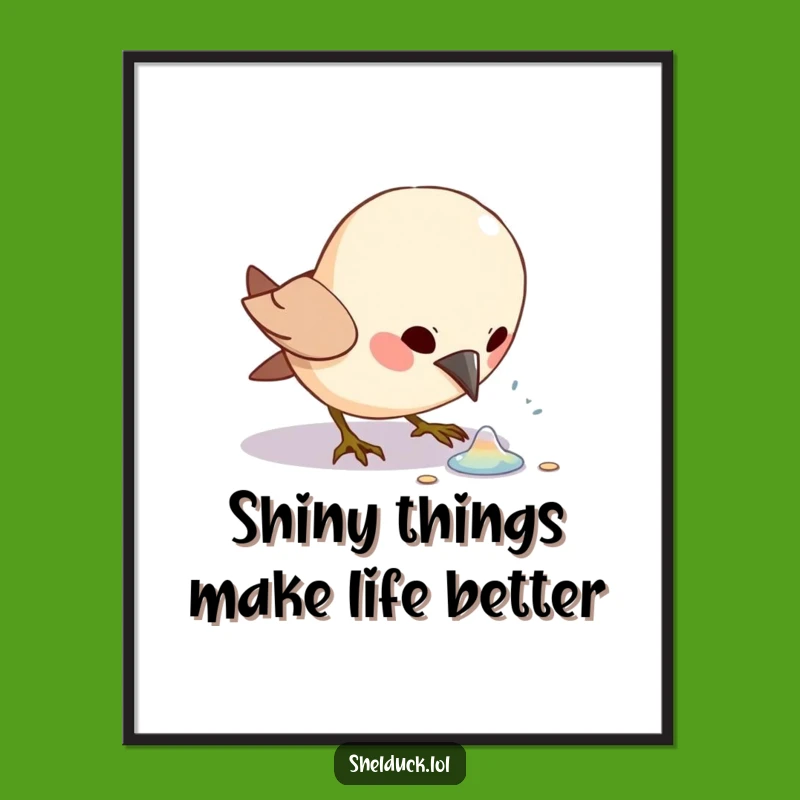 Funny Free Printable Wall Art: Bird's Shiny Discovery, Downloadable Decor