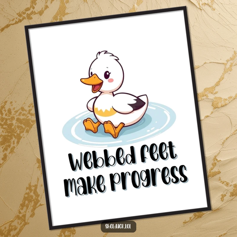 Funny Free Printable Shelduck Wall Art: A cute shelduck paddles enthusiastically through water with its webbed feet.