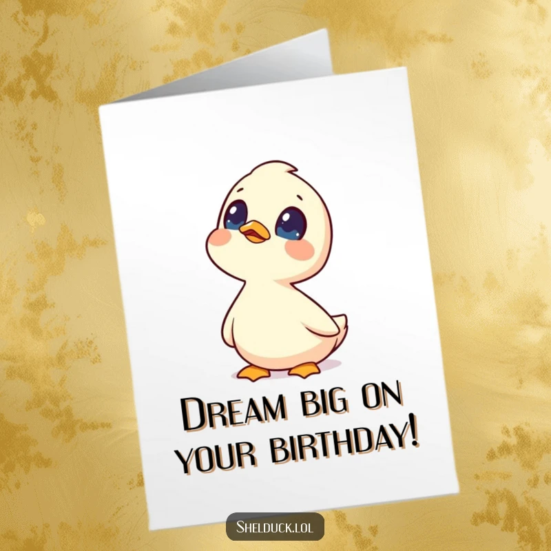 Funny Free Printable Birthday Card: A shelduck with curious eyes looks up at the sky, pondering.