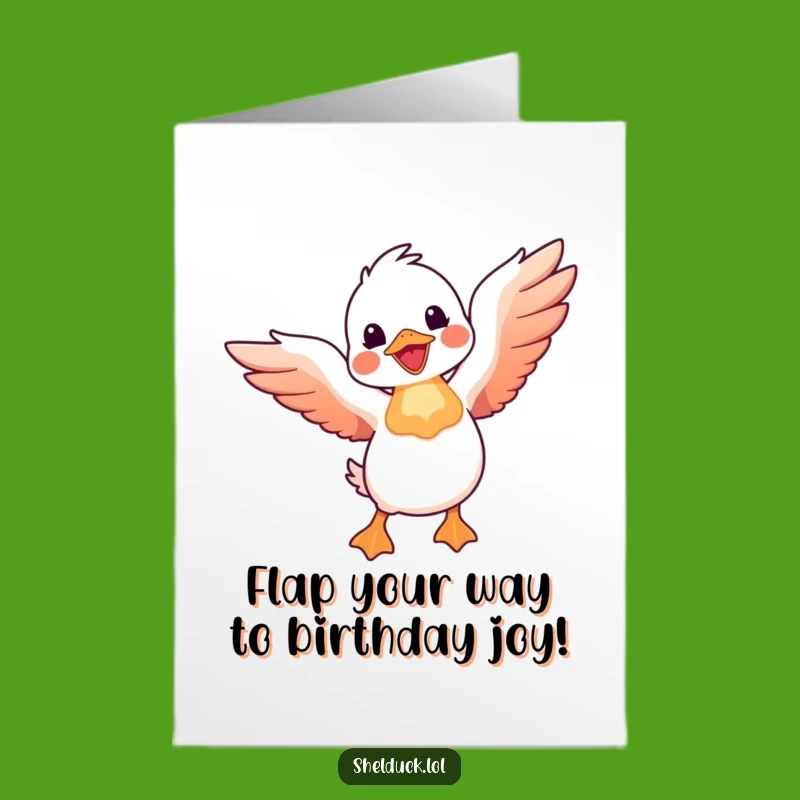Free Printable Birthday Card: Joyful Shelduck Takes Flight, Funny Downloadable Gift for Soaring Celebrations