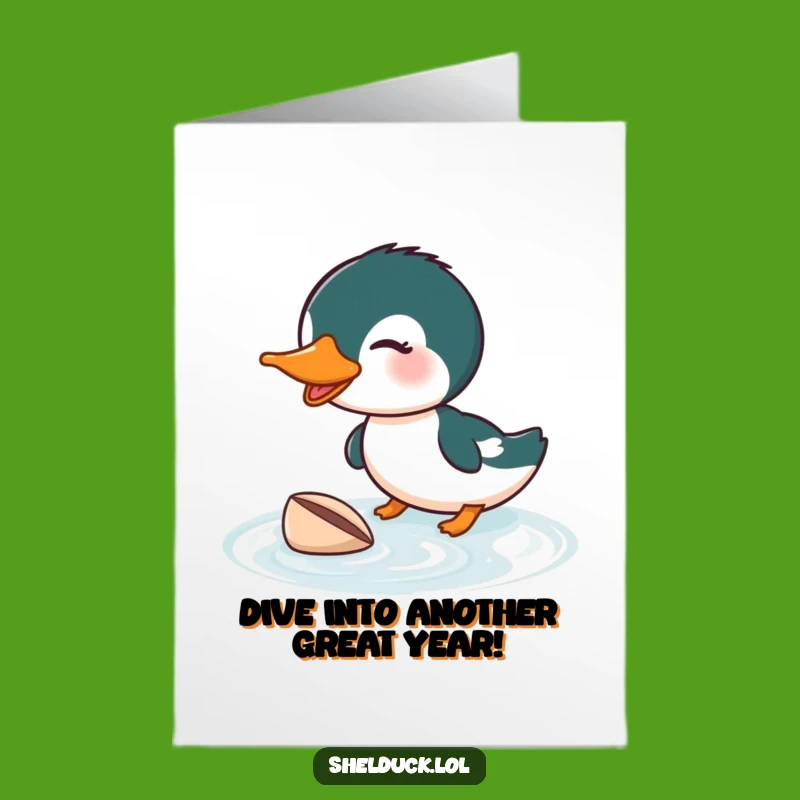 Free Printable Birthday Card: Diving Shelduck Surprise - Funny Downloadable Gift