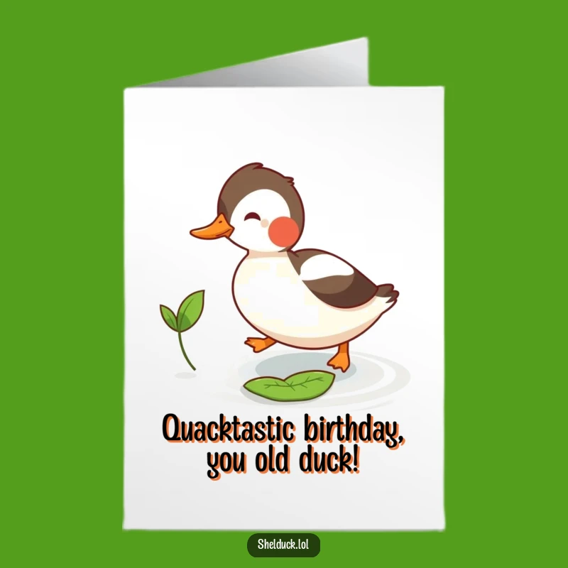 Free Printable Birthday Card: Funny Shelduck Leaf Chase Downloadable Humor