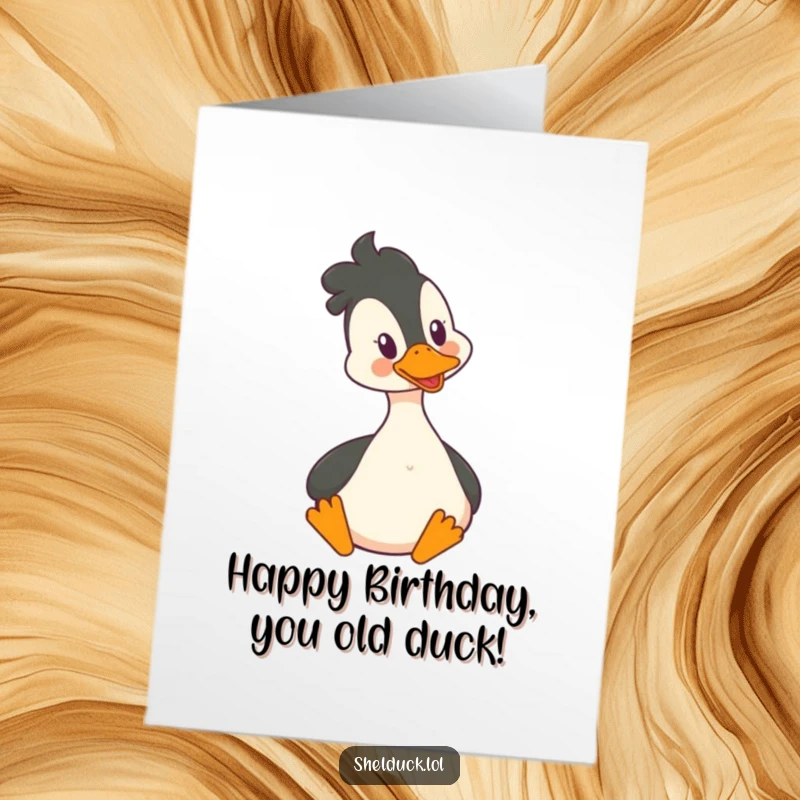 Funny Free Printable Birthday Card: Shelduck happily bobbing its head with glee, conveying pure joy, perfect for a cheerful greeting.