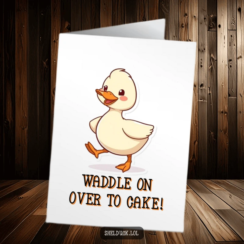 Funny Free Printable Birthday Card: A shelduck character waddles energetically with a wide, joyful grin.