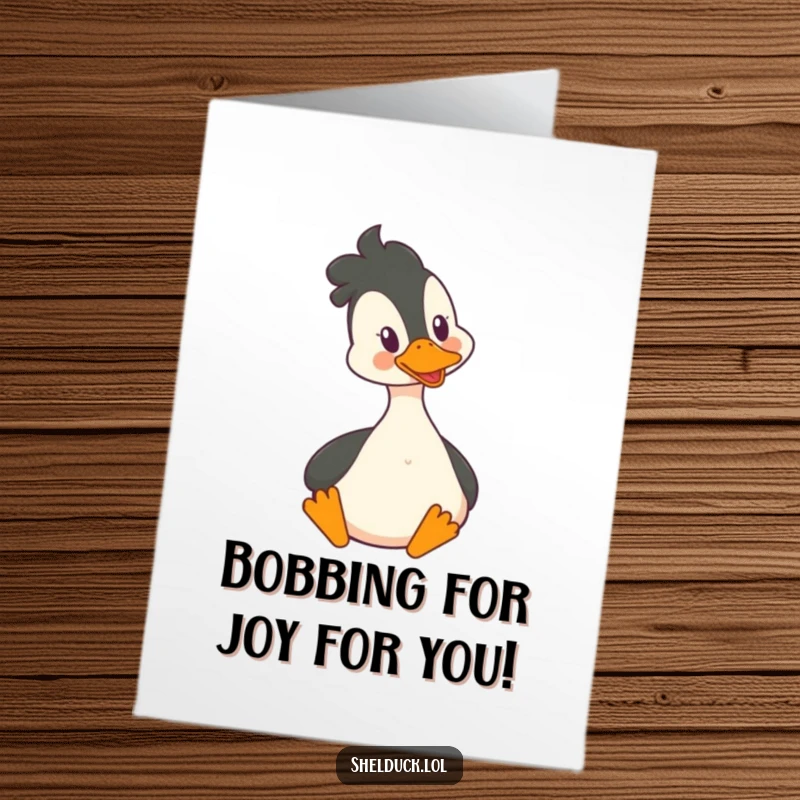 Funny Free Printable Congrats Card: Shelduck bobbing its head rhythmically and happily, celebrating success, perfect for congratulatory messages.