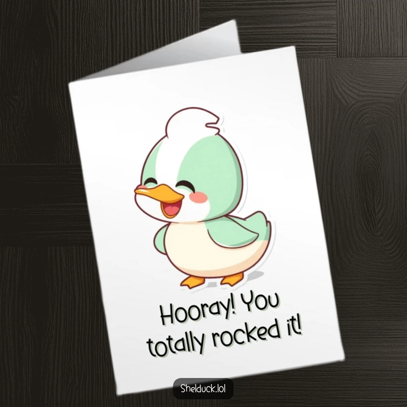 Funny Free Printable Congratulations Card: A shelduck bobs its head ecstatically, embodying pure celebration and joy.