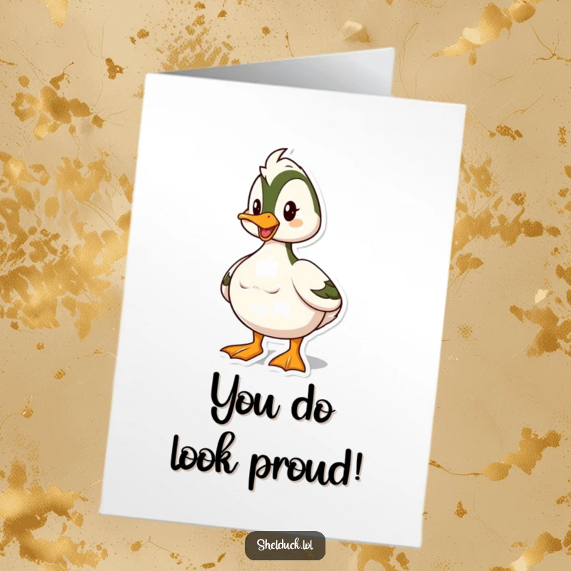 Funny Free Printable Congratulations Card: A shelduck striking a confident, proud pose, chest puffed out in celebration.