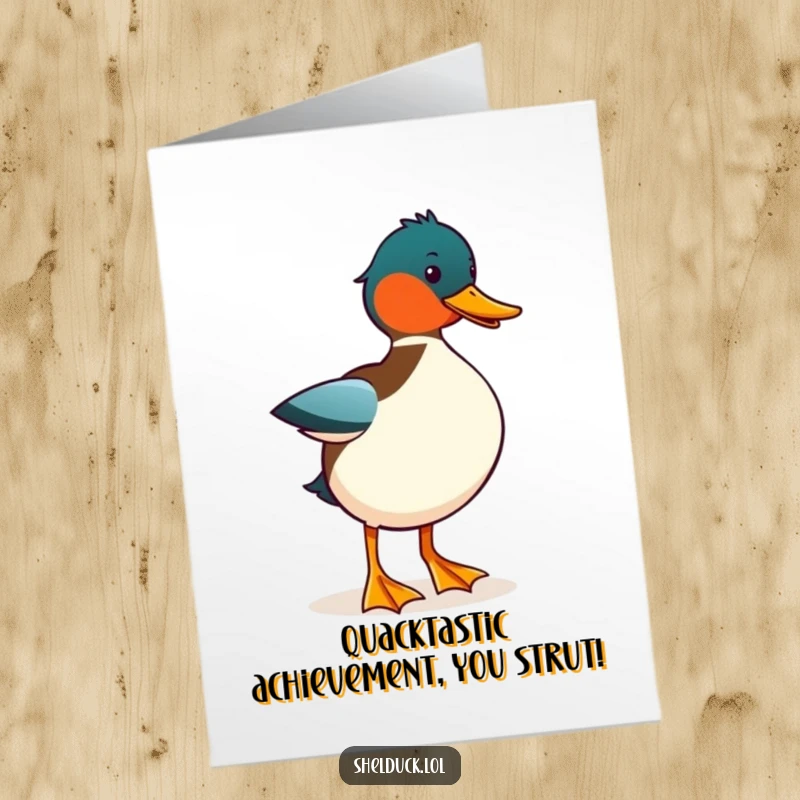 Funny Free Printable Congratulations Card: A shelduck performing a funny, exaggerated strut to celebrate success.
