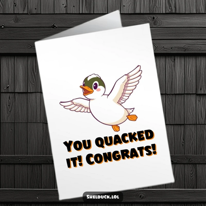 Funny Free Printable Congratulations Card: Cheerful shelduck mid-air, wings outstretched in a congratulatory flight.