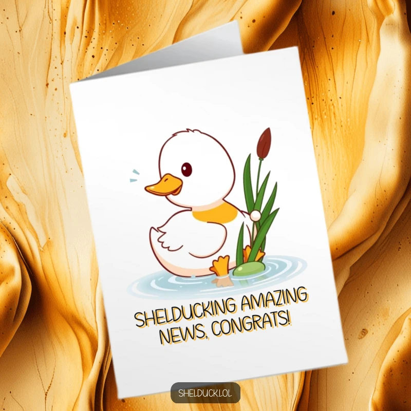 Funny Free Printable Congratulations Card: A shelduck with wings spread wide, joyfully taking flight to celebrate success.