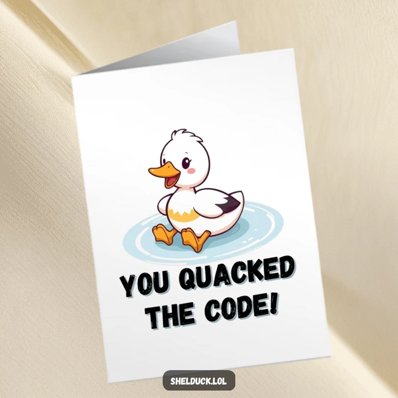 Funny Free Printable Shelduck Congratulations Card: A shelduck paddles with enthusiasm, celebrating your success.