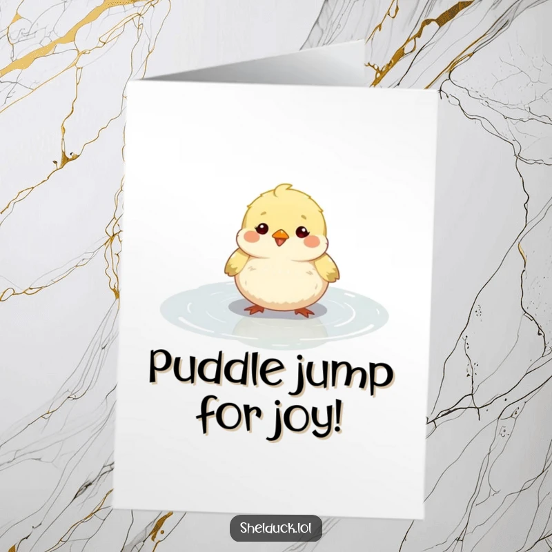 Funny Free Printable Congratulations Card showing a small, round, fluffy bird bobbing happily in a shallow puddle, celebrating achievements.