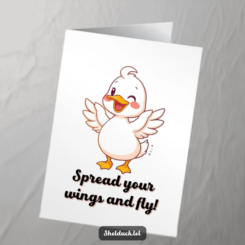 Funny Free Printable Congrats Card: Shelduck with wings spread wide, radiating joy, ideal for a cheerful DIY card.