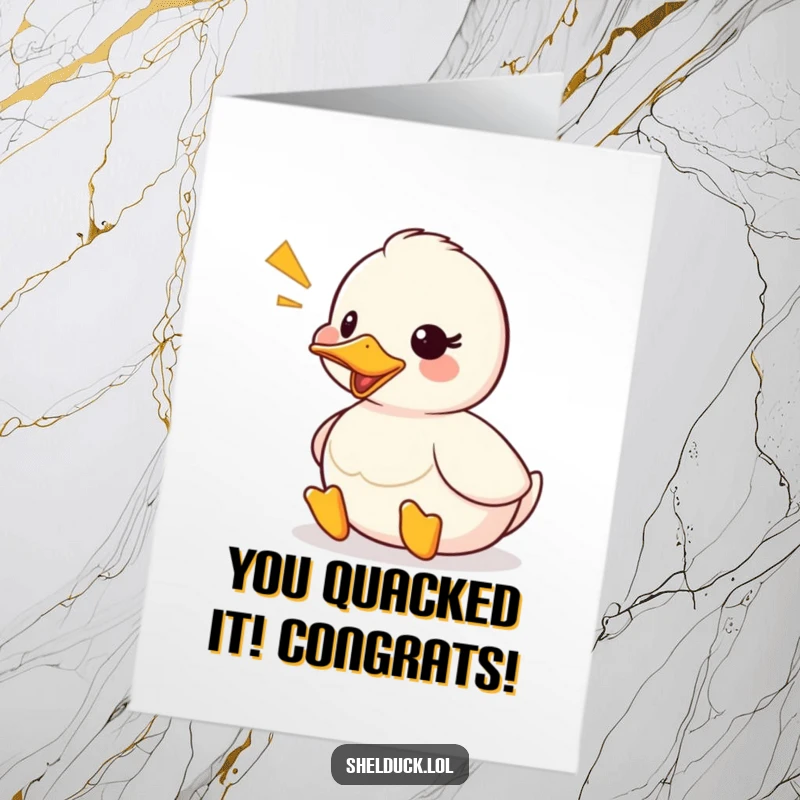Funny Free Printable Congratulations Card: Shelduck quacking with visible sound waves, a humorous downloadable.