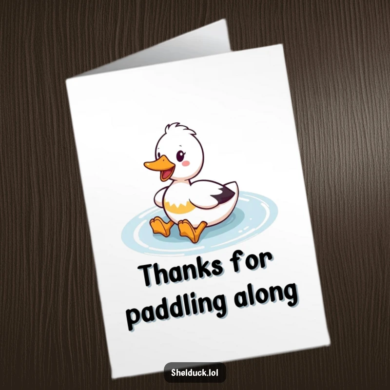 Funny Free Printable Shelduck Thank You Card: A shelduck paddles enthusiastically, conveying thanks with joy.
