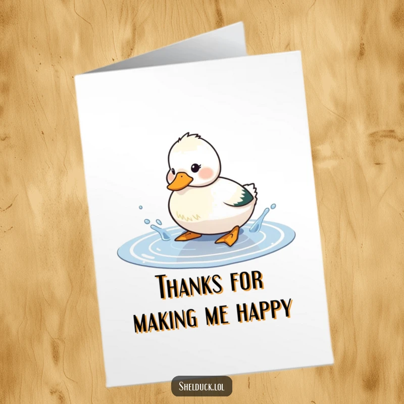 Funny Free Printable Shelduck Thank You Card: A shelduck playfully splashing in a small puddle, conveying thanks with a cheerful, watery gesture.