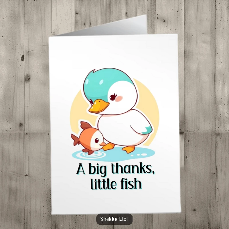 Funny Free Printable Thank You Card: A shelduck curiously observing a fish, ideal for a gentle and funny thank you note. A DIY greeting.