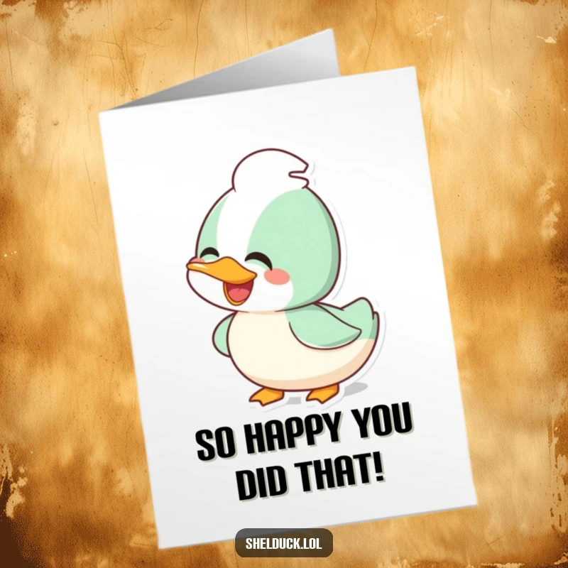 Free Printable Thank You Card: A shelduck character happily bobs its head, conveying cheerful gratitude.