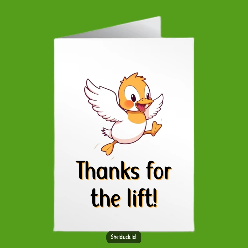 Free Printable Thank You Shelduck Card: Funny Flying Hops Downloadable Gift