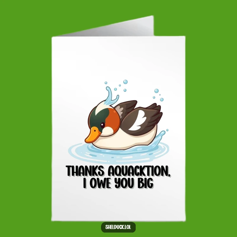 Free Printable Thank You Shelduck Card: Funny Splash Dive Appreciative Downloadable