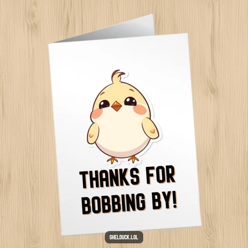 Funny Free Printable Thank You Card featuring a small, bright-eyed bird enthusiastically bobbing its head to show gratitude.