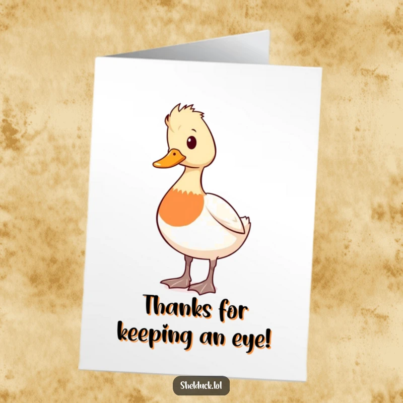 Funny Free Printable Thank You Card: Shelduck standing tall and alert, looking around, a humorous downloadable.