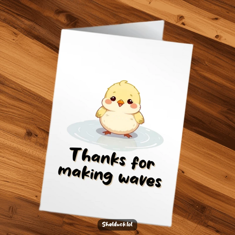 Funny Free Printable Thank You Card featuring a fluffy bird joyfully splashing in a shallow puddle, perfect for saying thanks.