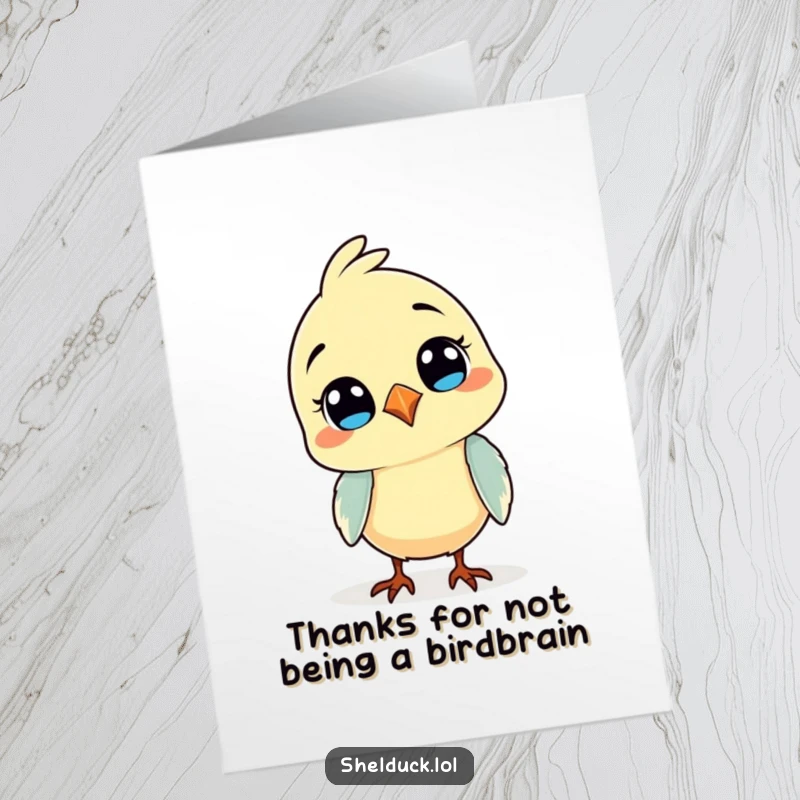 Funny Free Printable Thank You Card: Comical bird tilting its head, a hilarious way to express gratitude and make them smile.