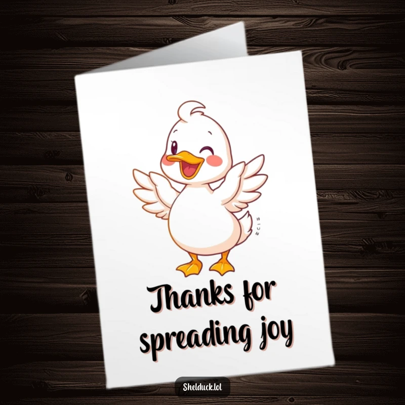 Funny Free Printable Thank You Card: Shelduck with wings spread wide in joy to express thanks, perfect for a DIY gift.